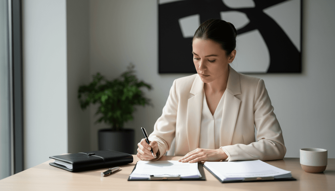 Customer reviewing notary paperwork