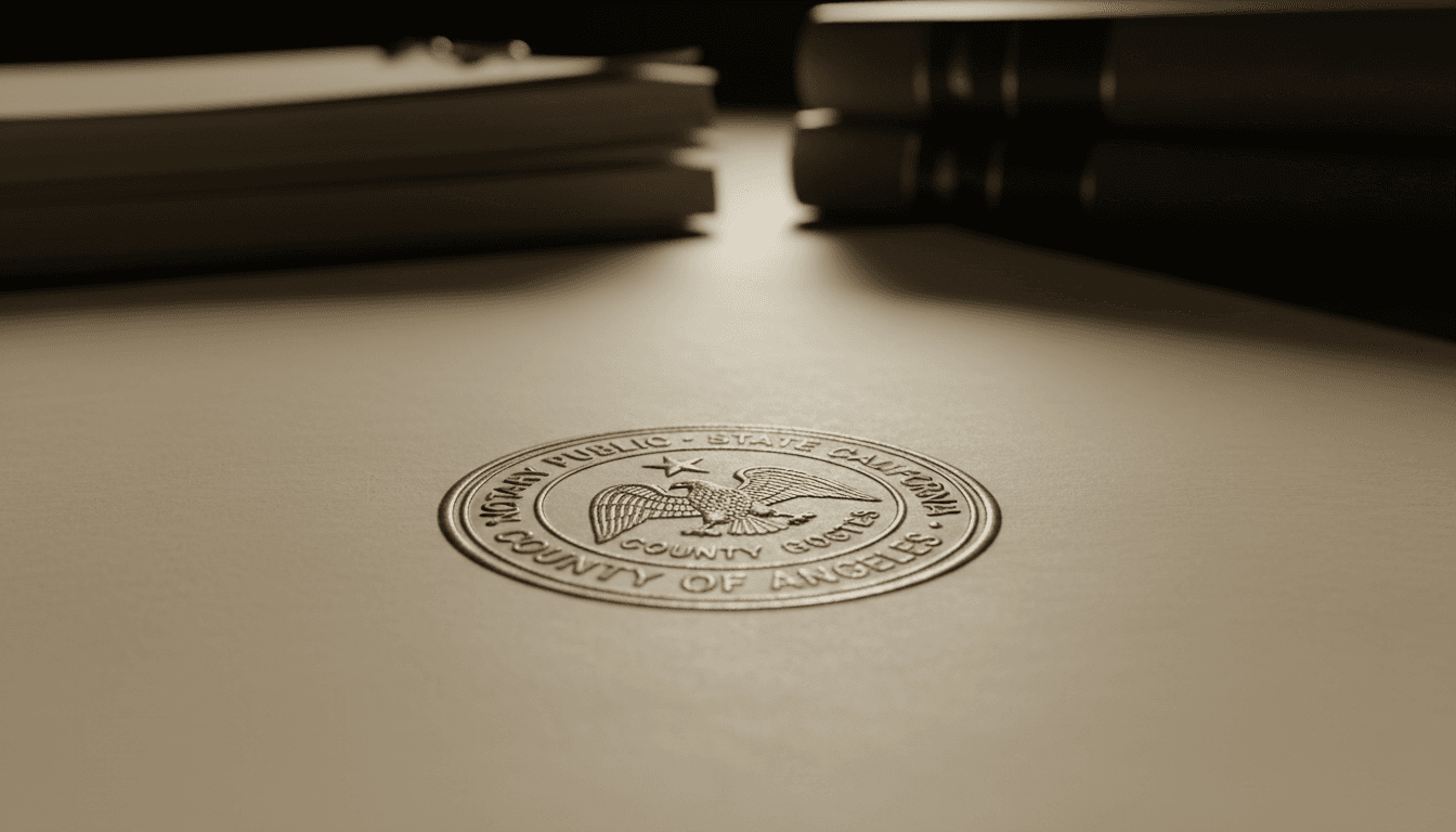 Official notary seal on documents