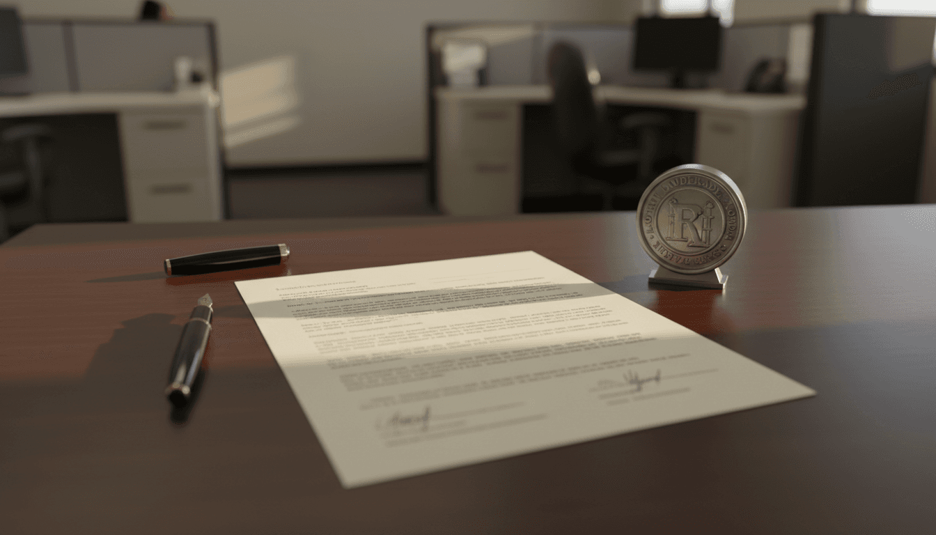 Professional notary desk with documents and seal ready for signing