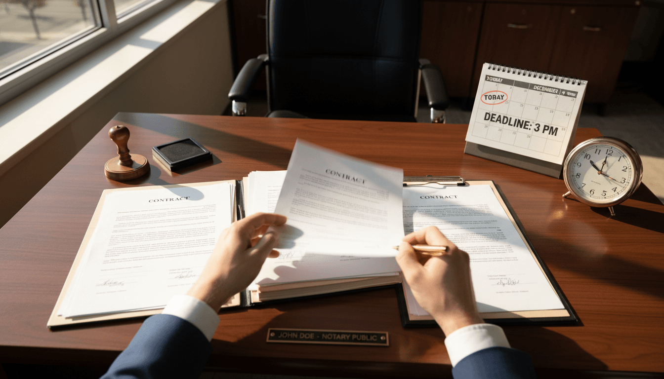 Notary processing documents efficiently for same-day service