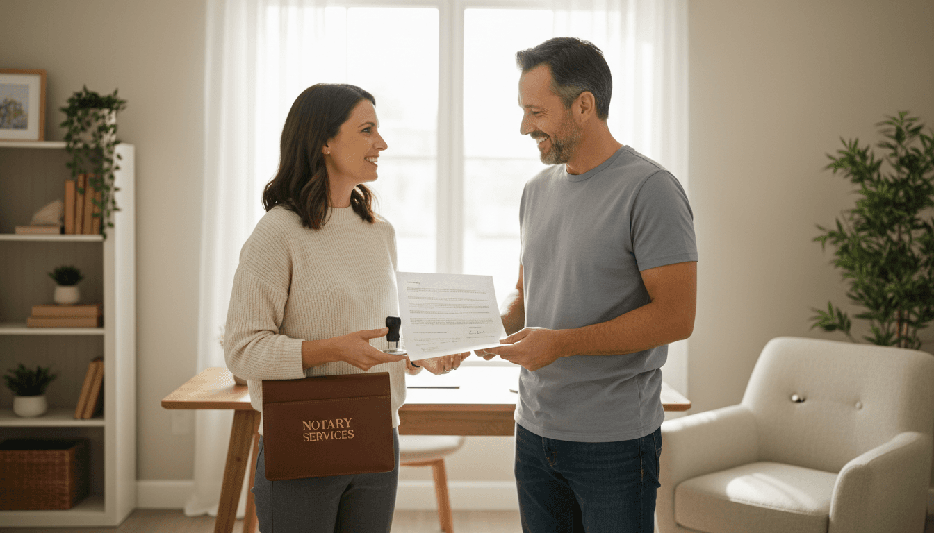 Mobile notary agent meeting with client