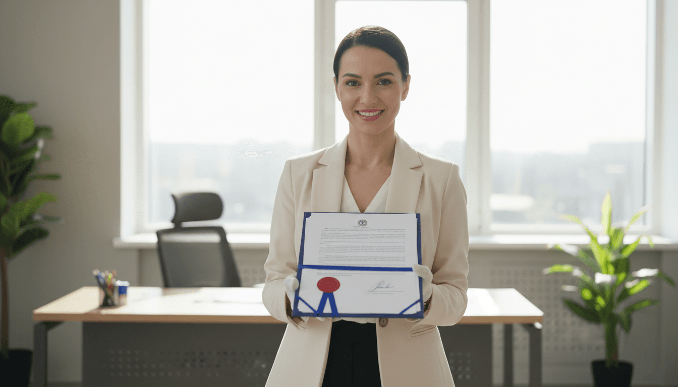 Notary agent presenting completed signed documents